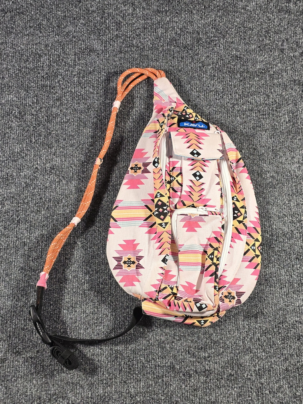KAVU Rope Sling Bag Pink Aztec Print Crossbody Backpack Boho Outdoor